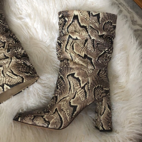Vince Camuto Ambie Multi Snake Pointed Toe Mid Shaft Slouch Block Heel Booties - Picture 7 of 15